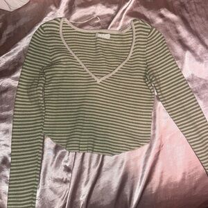 La Hearts Olive and Cream Striped Long Sleeve Top
